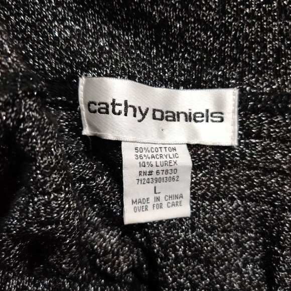 Cathy Daniels L Vintage Y2K Black Metallic Knit Cowl Neck 3/4 Sleeve Sweater Top - Picture 8 of 11